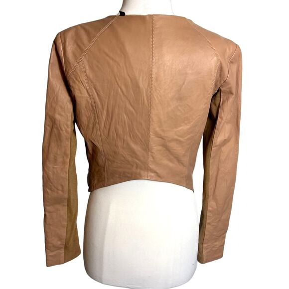 Veda leather motorcycle jacket tan blush Sz M - Picture 2 of 6